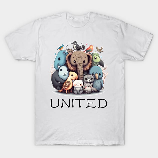 Group of stylized animals "United in Diversity" T-Shirt by All About Nerds